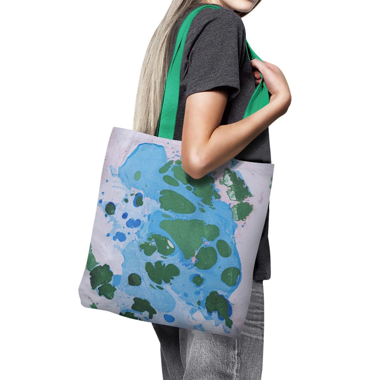 Geanta Handmade Tote Basic, Mulewear, Abstract Picaturi de Acid, Multicolor, 43x37 cm fotografia produsului View 3 L