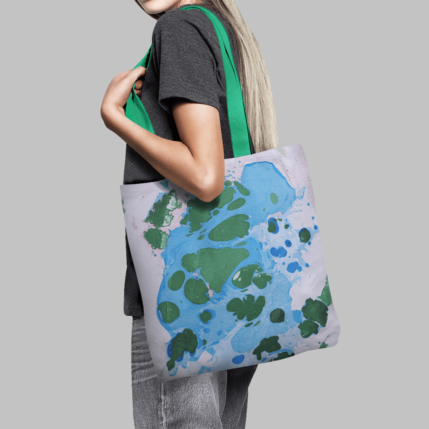 Geanta Handmade Tote Basic, Mulewear, Abstract Picaturi de Acid, Multicolor, 43x37 cm fotografia produsului View 2 L