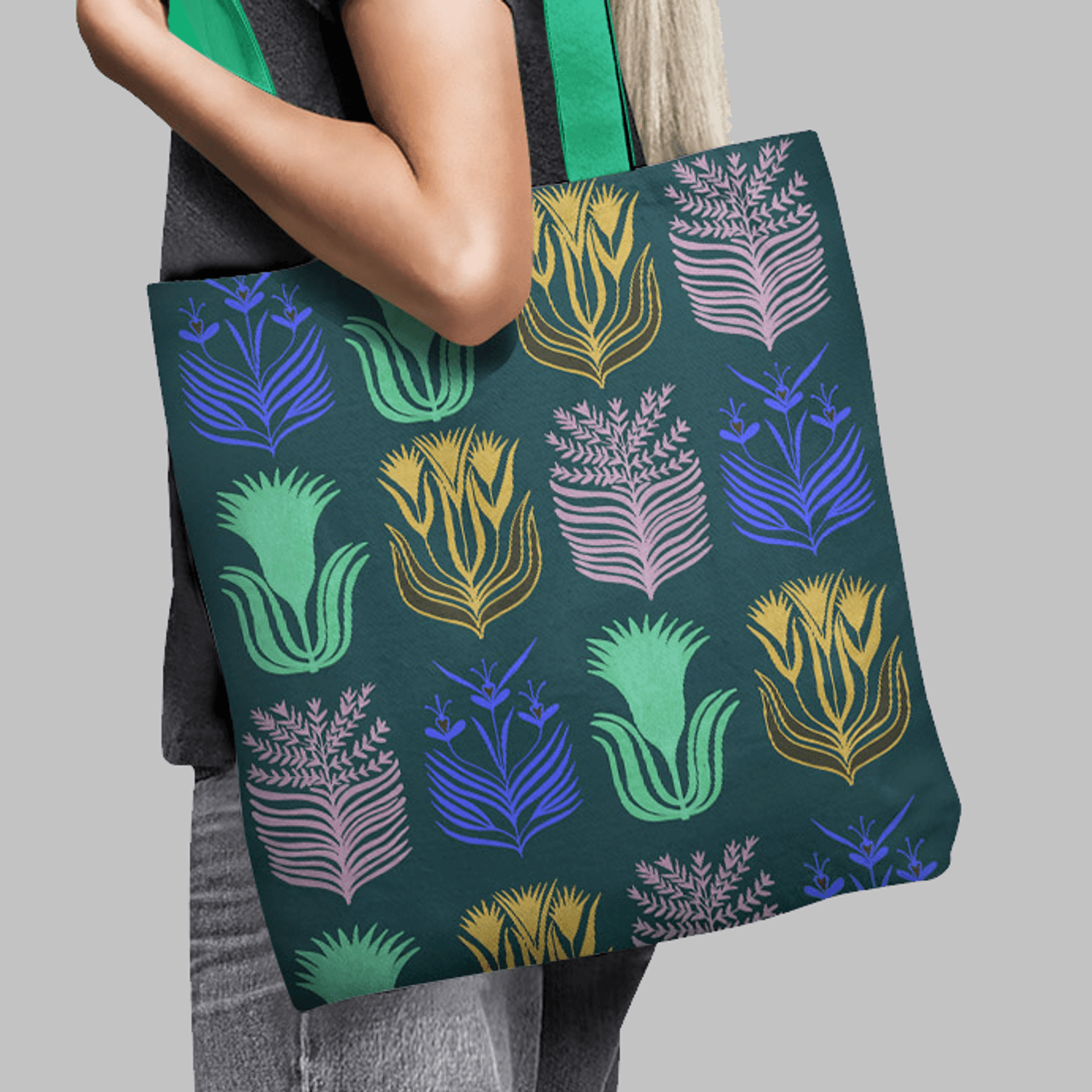 Geanta Handmade Tote Basic, Mulewear, Botanic Flori de pe Marte, Multicolor, 43x37 cm fotografia produsului View 4 L