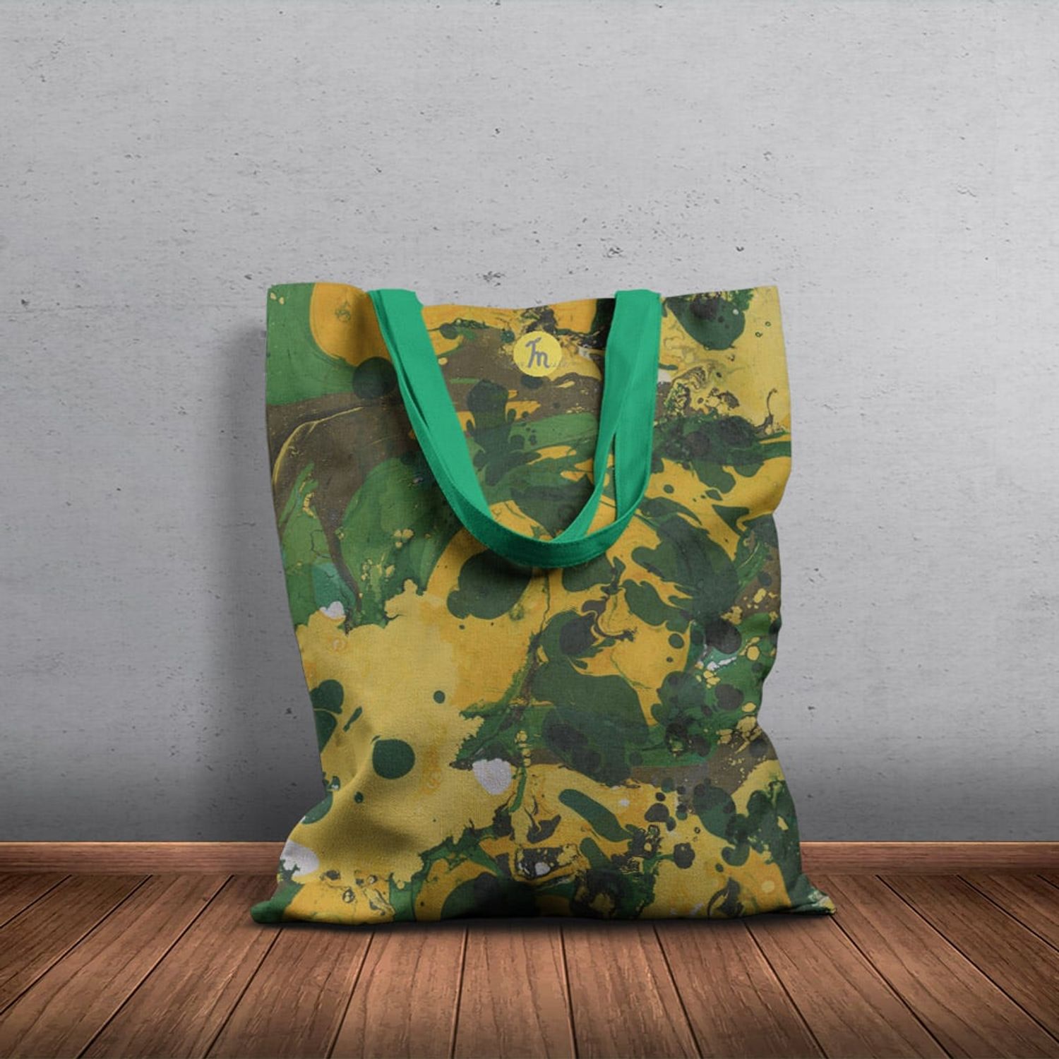 Geanta Handmade Tote Basic, Mulewear, Abstract Padure Tropicala Verde, Multicolor, 43x37 cm fotografia produsului View 5 L
