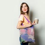 Geanta Handmade Fata-Verso Tote Basic, Inimioare Vorbarete Abstract, Multicolor, 43x37 cm fotografia produsului View 6 S