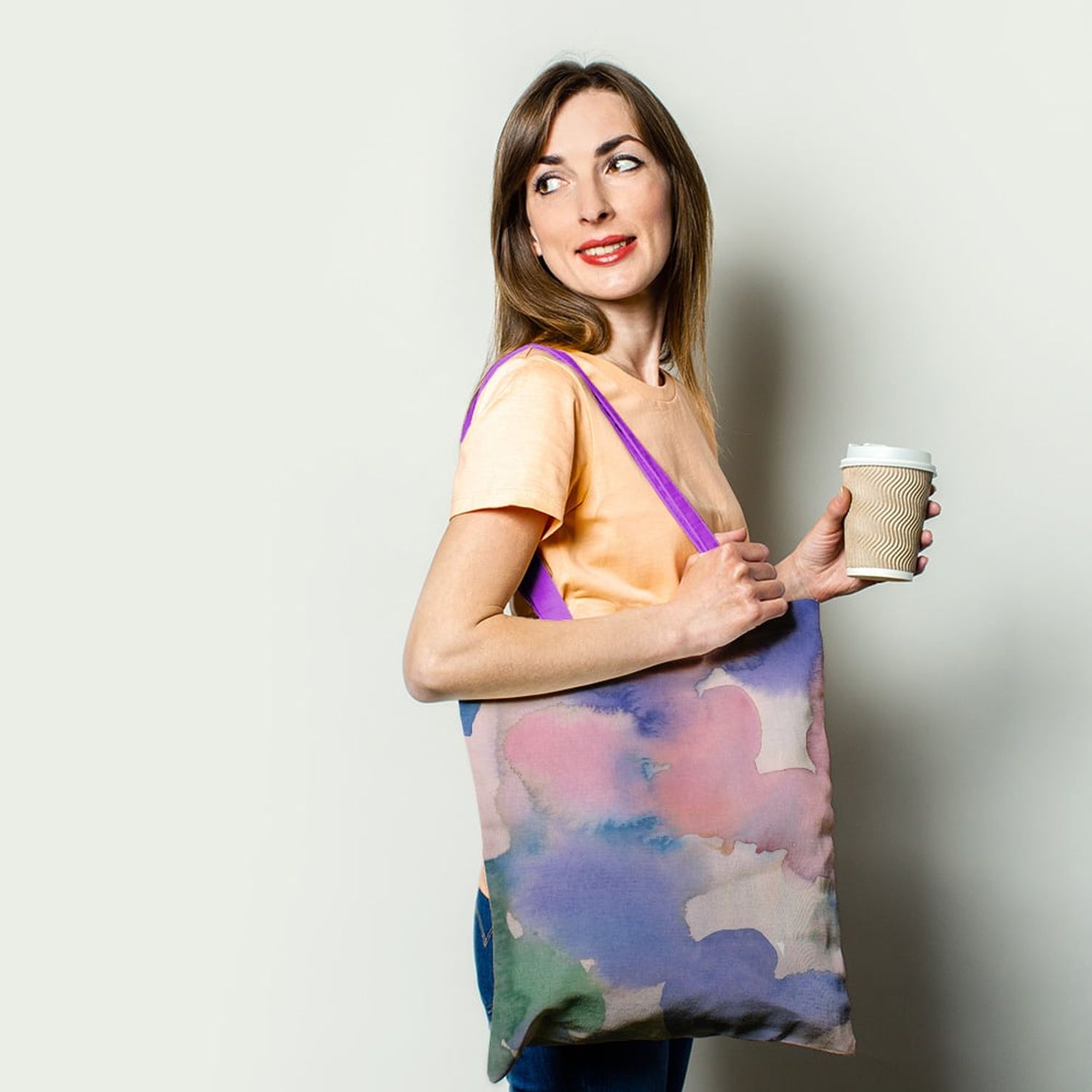 Geanta Handmade Fata-Verso Tote Basic, Inimioare Vorbarete Abstract, Multicolor, 43x37 cm fotografia produsului View 6 L