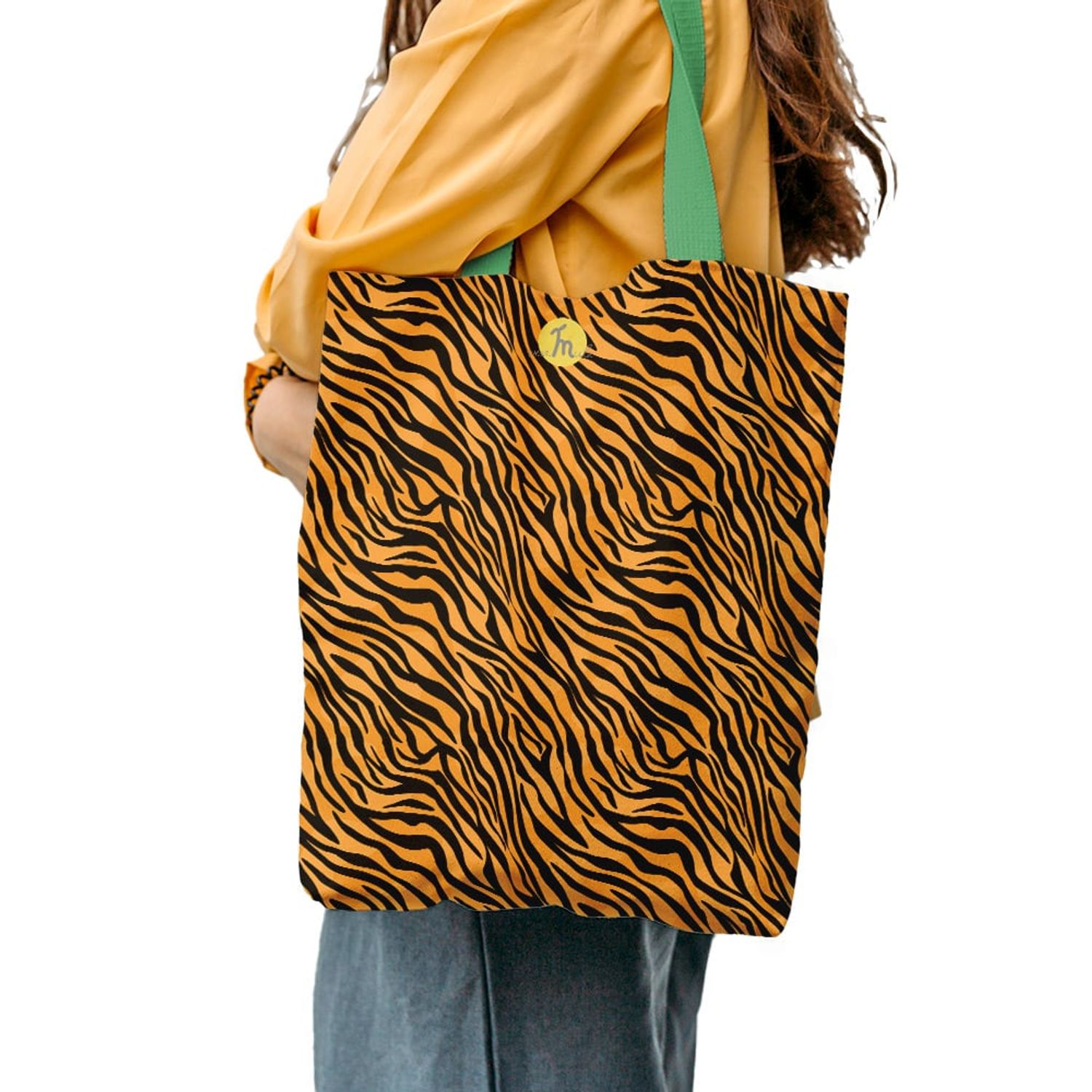 Geanta Handmade Tote Liner Captusit, Mulewear, Animal Print Tigru, Multicolor, 45x37 cm fotografia produsului View 3 L