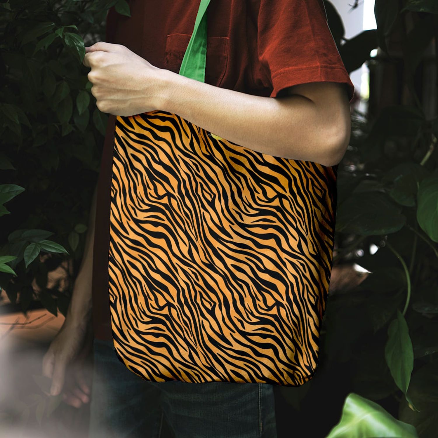 Geanta Handmade Tote Liner Captusit, Mulewear, Animal Print Tigru, Multicolor, 45x37 cm fotografia produsului View 4 L