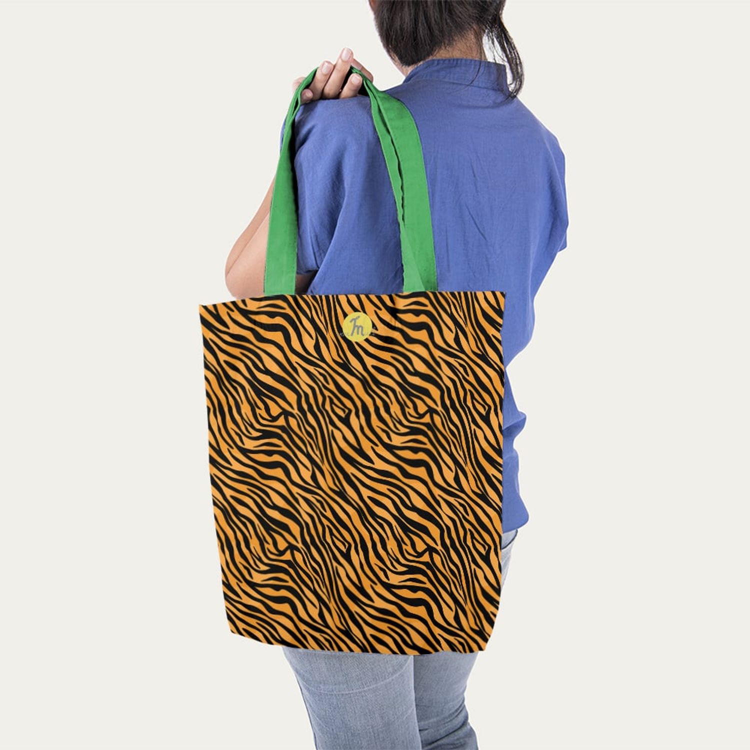 Geanta Handmade Tote Liner Captusit, Mulewear, Animal Print Tigru, Multicolor, 45x37 cm fotografia produsului View 5 L