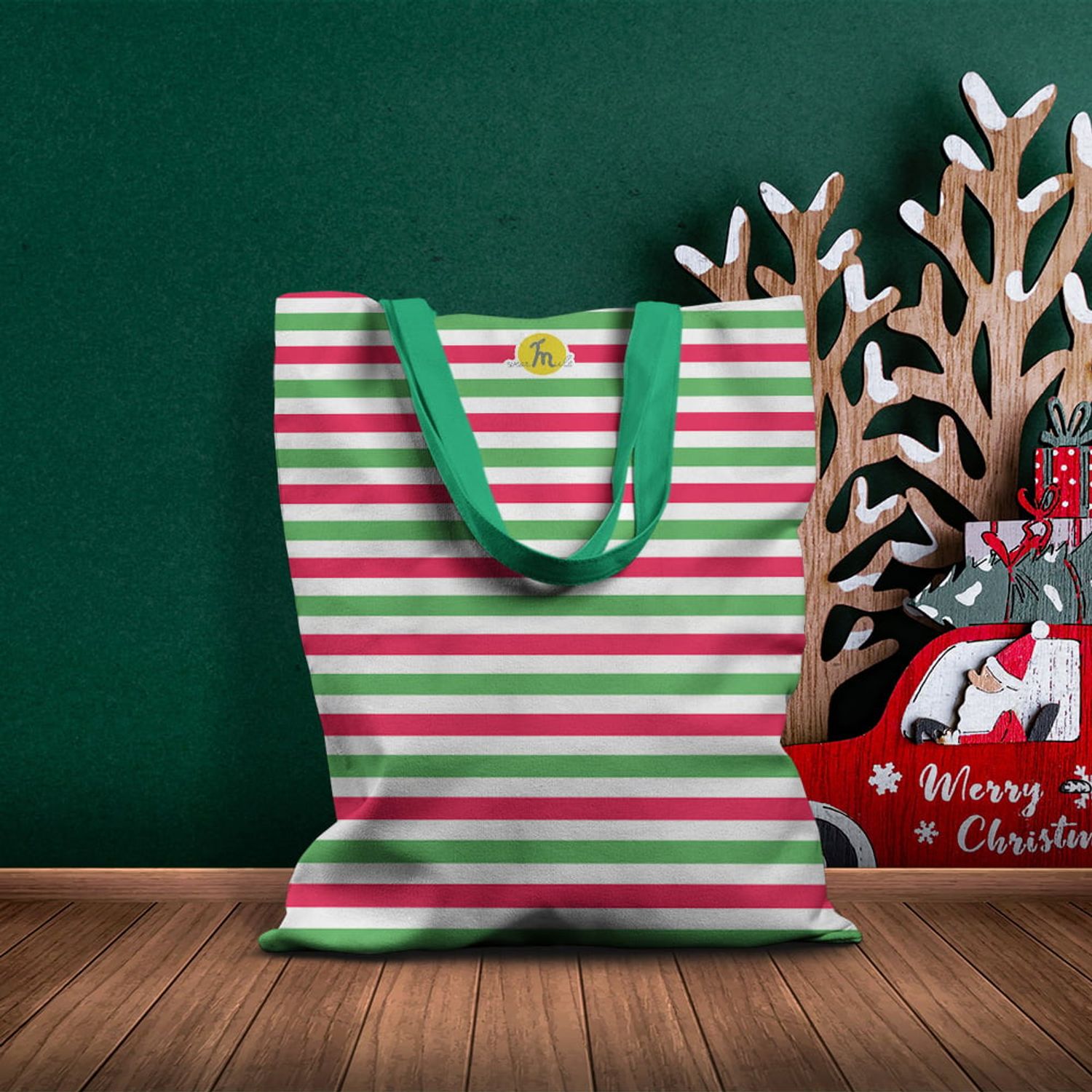 Geanta Handmade Tote Basic, Dungi in Culori de Craciun, Multicolor, 43x37 cm fotografia produsului View 5 L