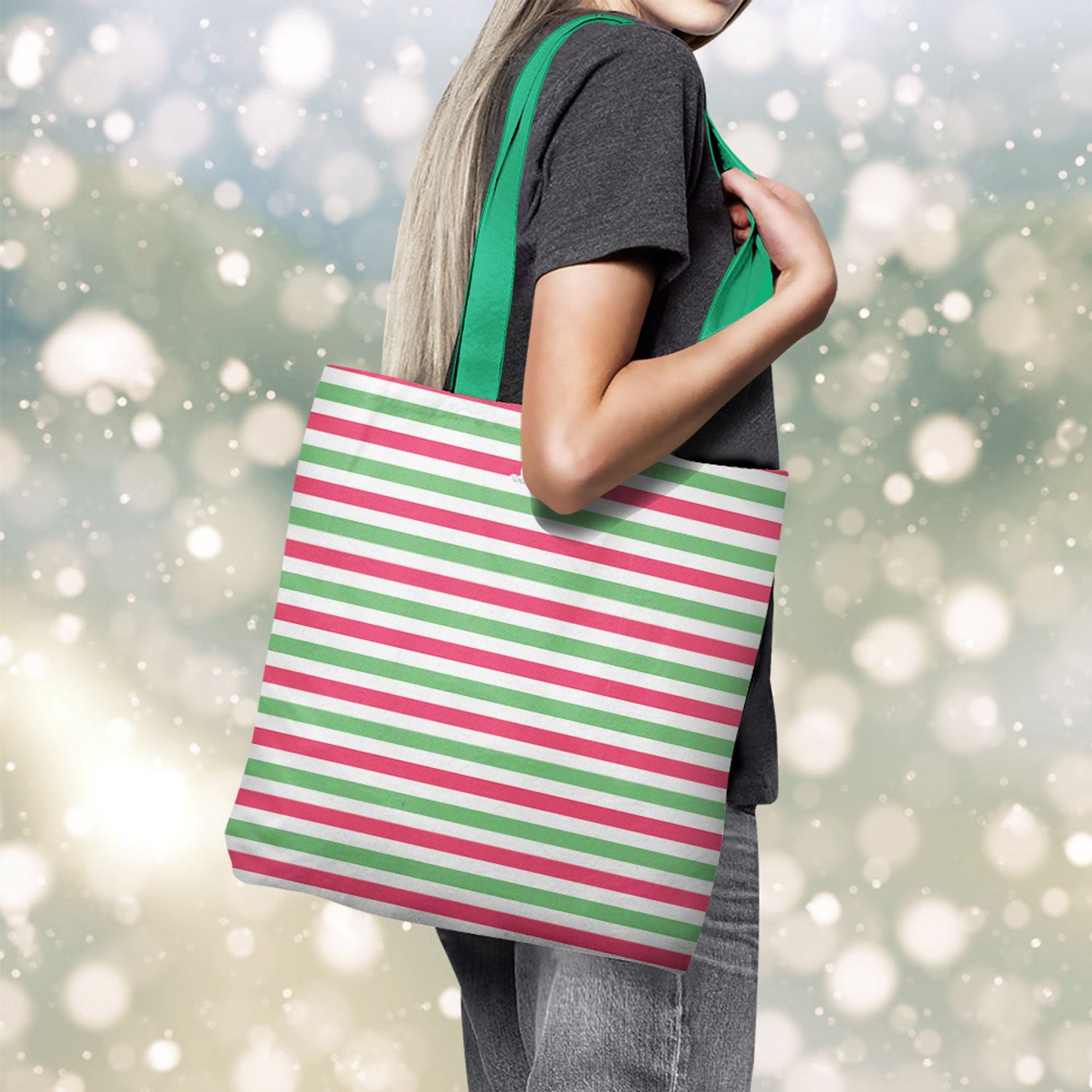 Geanta Handmade Tote Basic, Dungi in Culori de Craciun, Multicolor, 43x37 cm fotografia produsului View 6 L