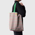 Geanta Handmade Tote Basic, Zig-Zag in Culori de Craciun, Multicolor, 43x37 cm fotografia produsului View 4 S