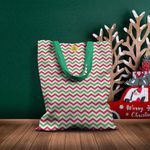 Geanta Handmade Tote Basic, Zig-Zag in Culori de Craciun, Multicolor, 43x37 cm fotografia produsului View 5 S