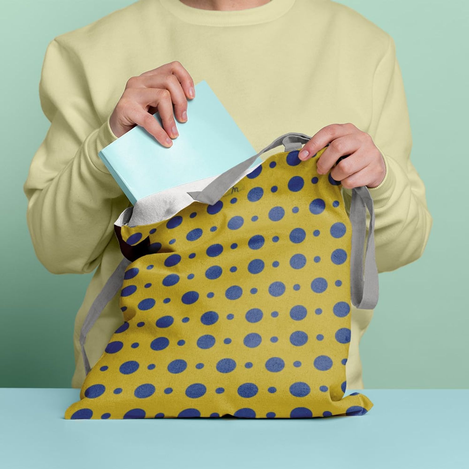 Geanta Handmade Tote Basic, Cercuri Mici si Mari, Multicolor, 43x37 cm fotografia produsului View 3 L