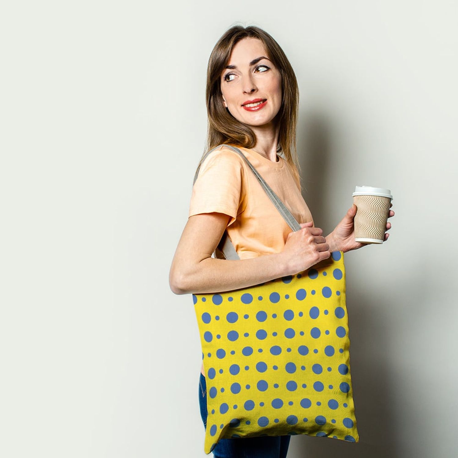 Geanta Handmade Tote Basic, Cercuri Mici si Mari, Multicolor, 43x37 cm fotografia produsului View 2 L