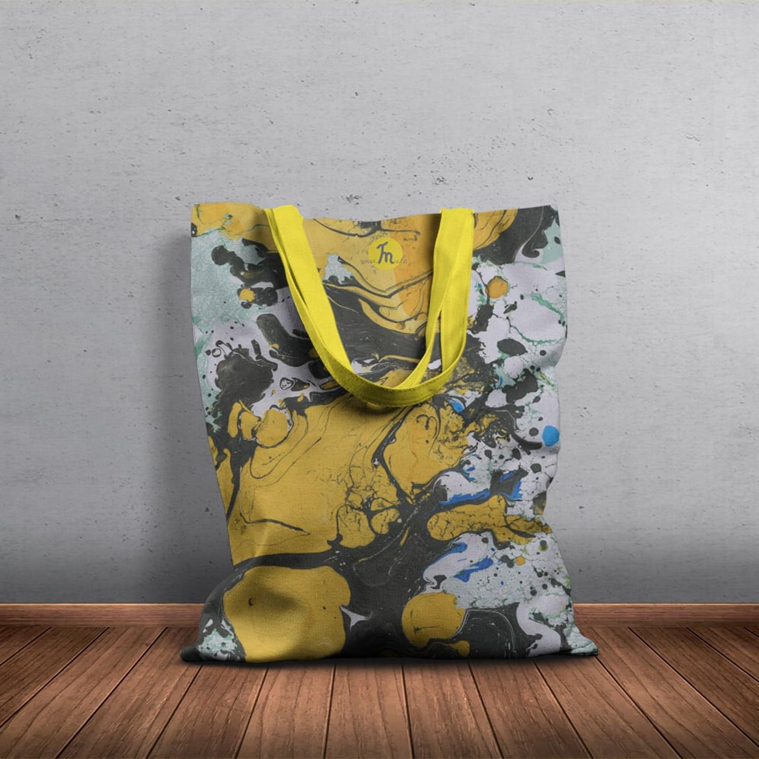 Geanta Handmade Tote Basic, Mulewear, Abstract Fum Galben, Multicolor, 43x37 cm fotografia produsului View 5 L