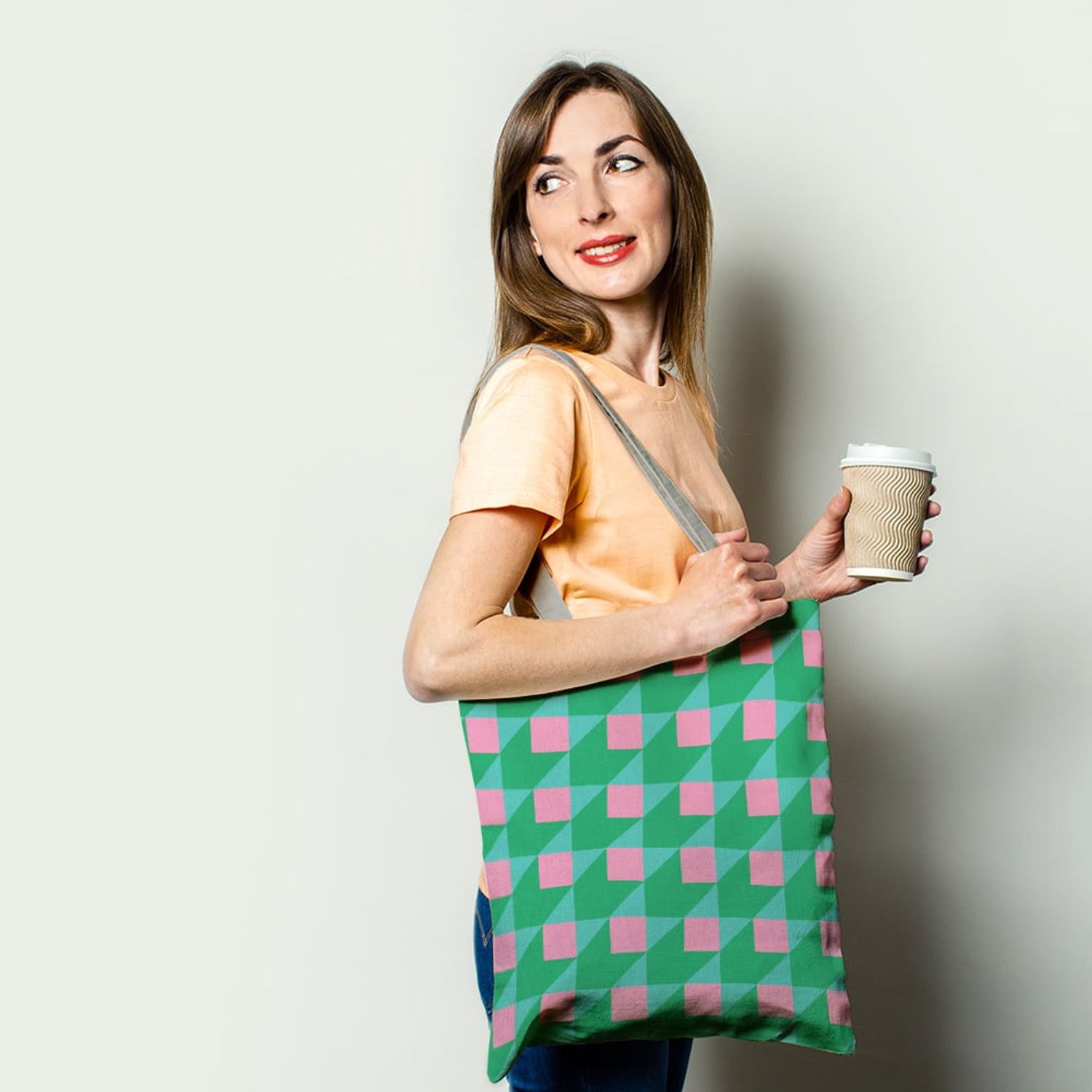 Geanta Handmade Tote Basic, Patrate si Volume, Multicolor, 43x37 cm fotografia produsului View 2 L