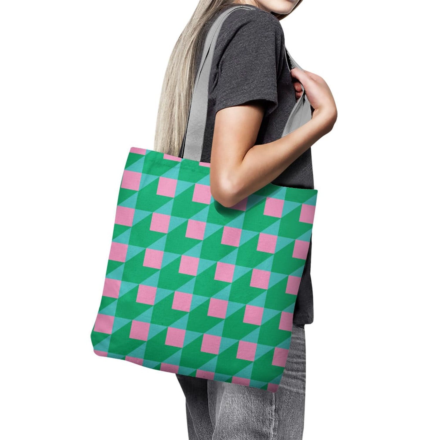 Geanta Handmade Tote Basic, Patrate si Volume, Multicolor, 43x37 cm fotografia produsului View 6 L