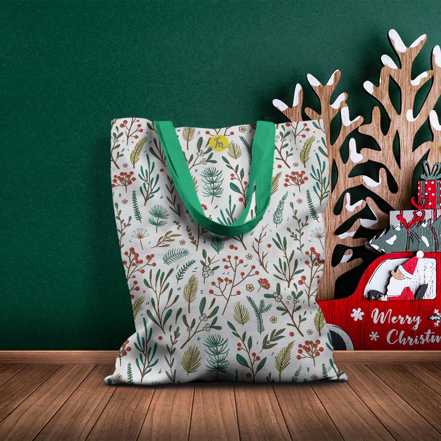 Geanta Handmade Tote Basic, Plante in Zapada, Multicolor, 43x37 cm fotografia produsului View 5 L