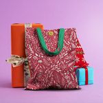 Geanta Handmade Tote Basic, Pattern de Craciun cu Plante, Multicolor, 43x37 cm fotografia produsului View 5 S