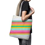 Geanta Handmade, Tote Bag Basic Original Mulewear, Abstract Dungi Optimiste, Optimistic Stripes, Multicolor, 43x37 cm fotografia produsului View 3 S