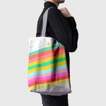 Geanta Handmade, Tote Bag Basic Original Mulewear, Abstract Dungi Optimiste, Optimistic Stripes, Multicolor, 43x37 cm fotografia produsului View 5 S