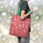 Geanta Handmade Tote Basic, Pattern cu Plante in Culori de Craciun, Multicolor, 43x37 cm fotografia produsului View 3 S