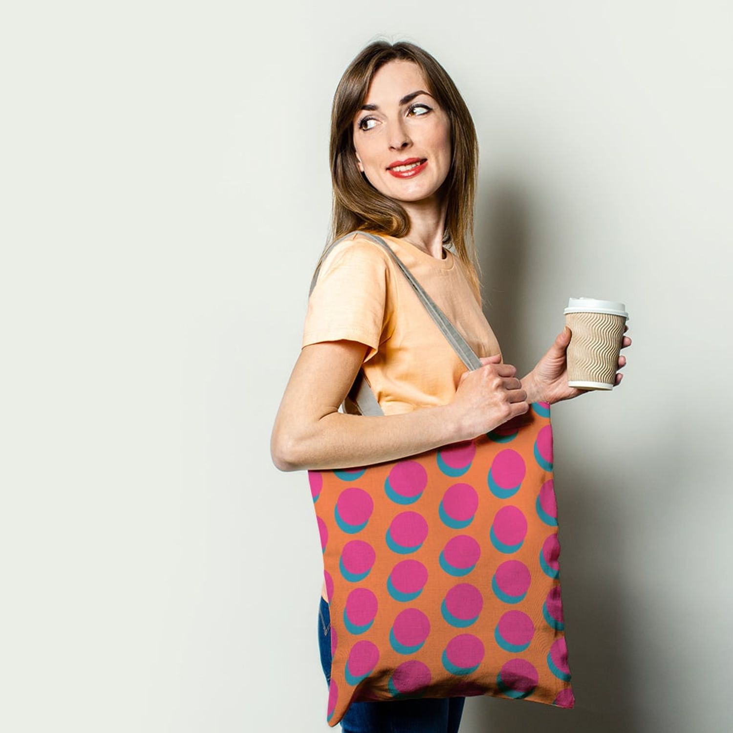 Geanta Handmade Tote Basic, Cercuri Mari, Multicolor, 43x37 cm fotografia produsului View 2 L
