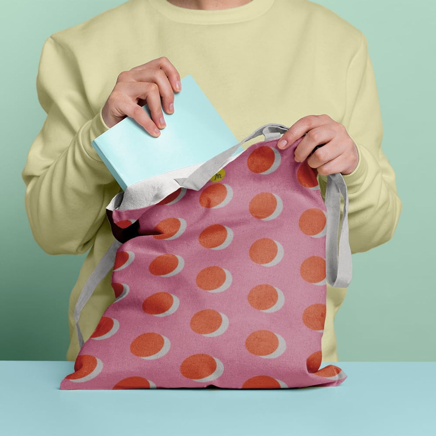 Geanta Handmade Tote Basic, Buline Neserioase, Multicolor, 43x37 cm fotografia produsului View 6 L