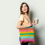 Geanta Handmade, Tote Bag Basic Original Mulewear, Abstract Dungi Orizontale Colorate, Horizontally Colored, Multicolor, 43x37 cm fotografia produsului View 2 S