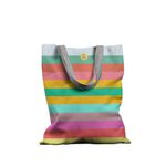 Geanta Handmade, Tote Bag Basic Original Mulewear, Abstract Dungi Orizontale Colorate, Horizontally Colored, Multicolor, 43x37 cm fotografia produsului