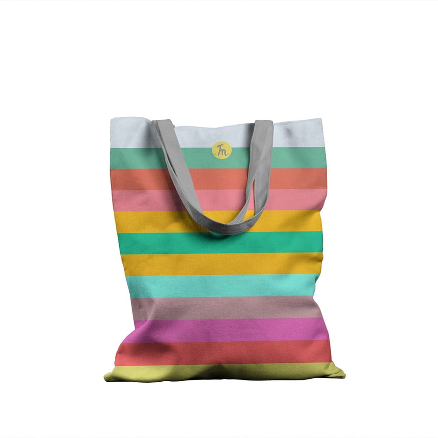 Geanta Handmade, Tote Bag Basic Original Mulewear, Abstract Dungi Orizontale Colorate, Horizontally Colored, Multicolor, 43x37 cm fotografia produsului