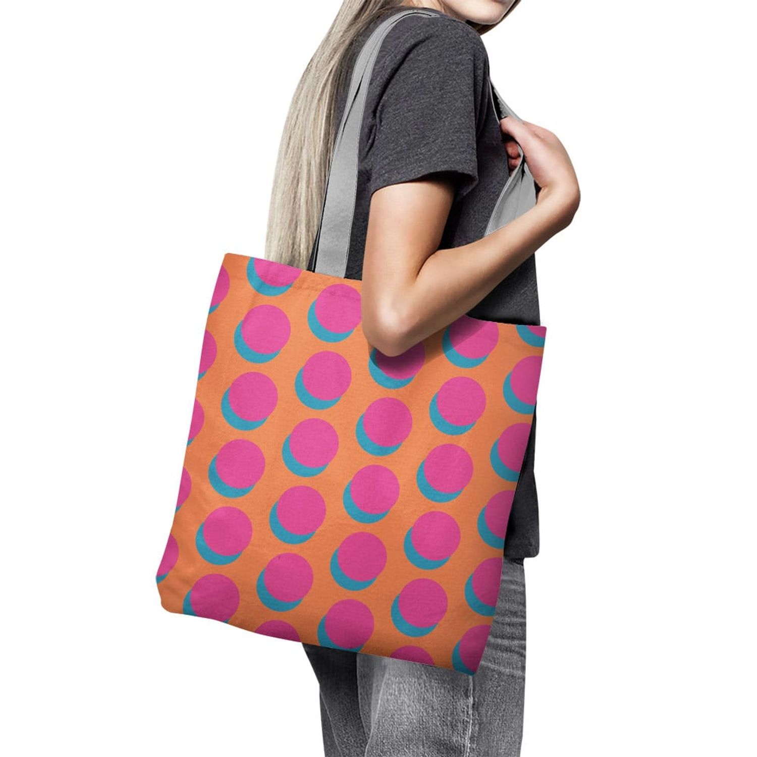 Geanta Handmade Tote Basic, Cercuri Mari, Multicolor, 43x37 cm fotografia produsului View 6 L