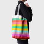 Geanta Handmade, Tote Bag Basic Original Mulewear, Abstract Dungi Orizontale Colorate, Horizontally Colored, Multicolor, 43x37 cm fotografia produsului View 4 S