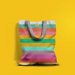 Geanta Handmade, Tote Bag Basic Original Mulewear, Abstract Dungi Orizontale Colorate, Horizontally Colored, Multicolor, 43x37 cm fotografia produsului View 6 S
