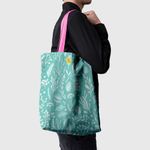 Geanta Handmade Tote Basic, Plante pe Fundal Turcoaz, Multicolor, 43x37 cm fotografia produsului View 3 S