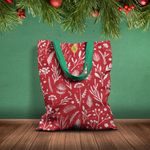 Geanta Handmade Tote Basic, Pattern cu Plante in Culori de Craciun, Multicolor, 43x37 cm fotografia produsului View 2 S