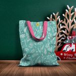 Geanta Handmade Tote Basic, Plante pe Fundal Turcoaz, Multicolor, 43x37 cm fotografia produsului View 4 S