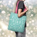 Geanta Handmade Tote Basic, Plante pe Fundal Turcoaz, Multicolor, 43x37 cm fotografia produsului View 6 S