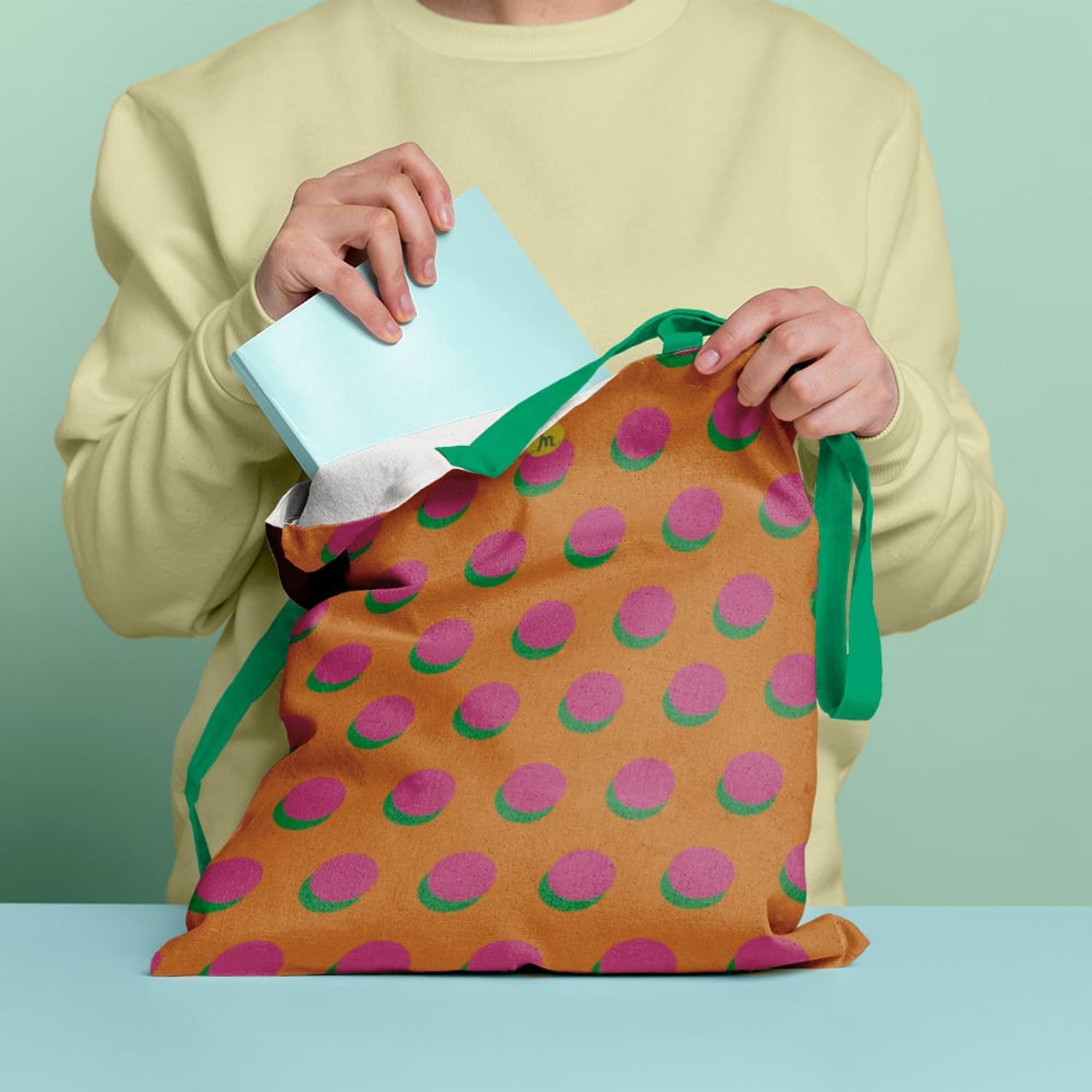 Geanta Handmade Tote Basic, Cercuri Colorate, Multicolor, 43x37 cm fotografia produsului View 6 L