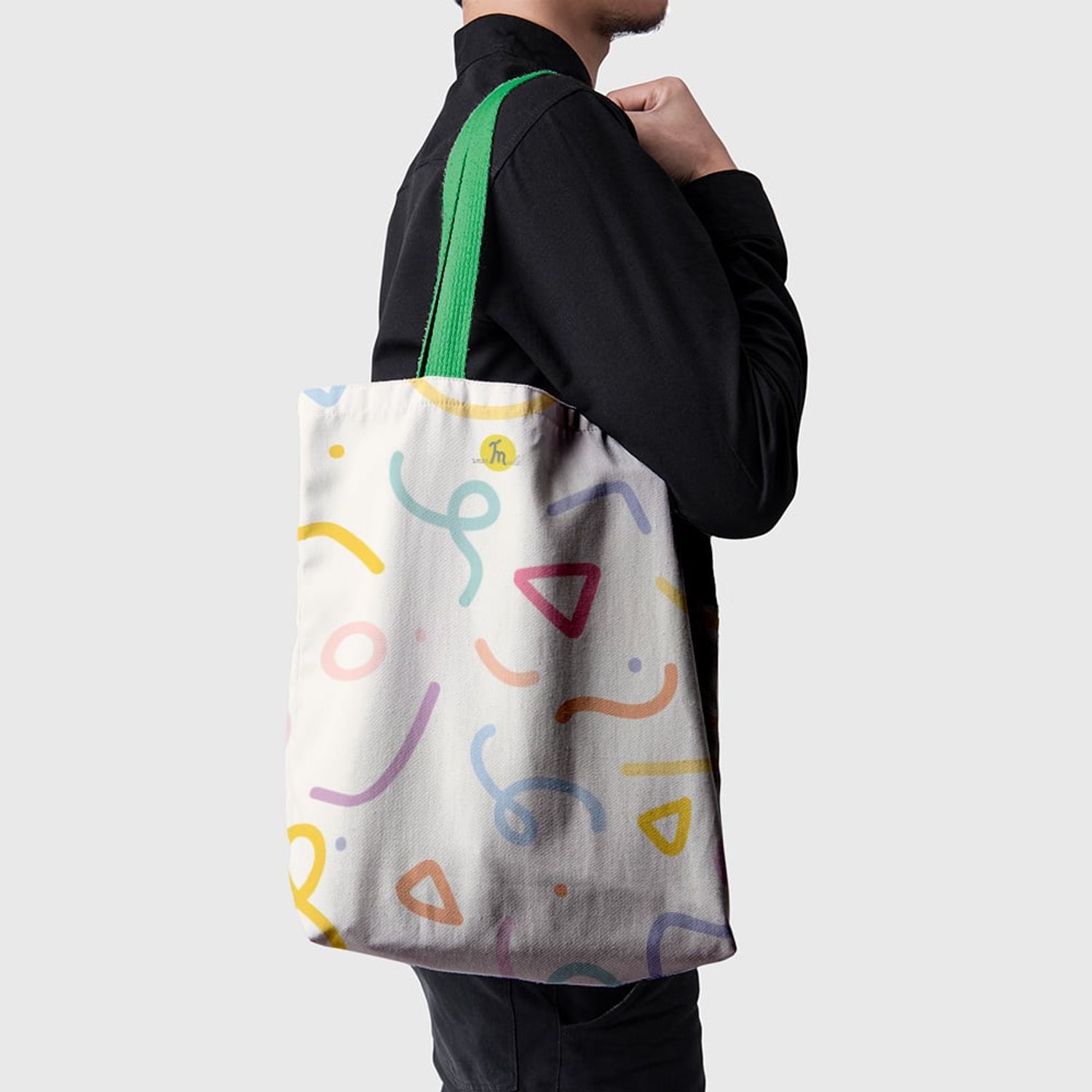 Geanta Handmade Tote Basic, Abstract Forme Desen de Copii, Multicolor, 43x37 cm fotografia produsului View 4 L