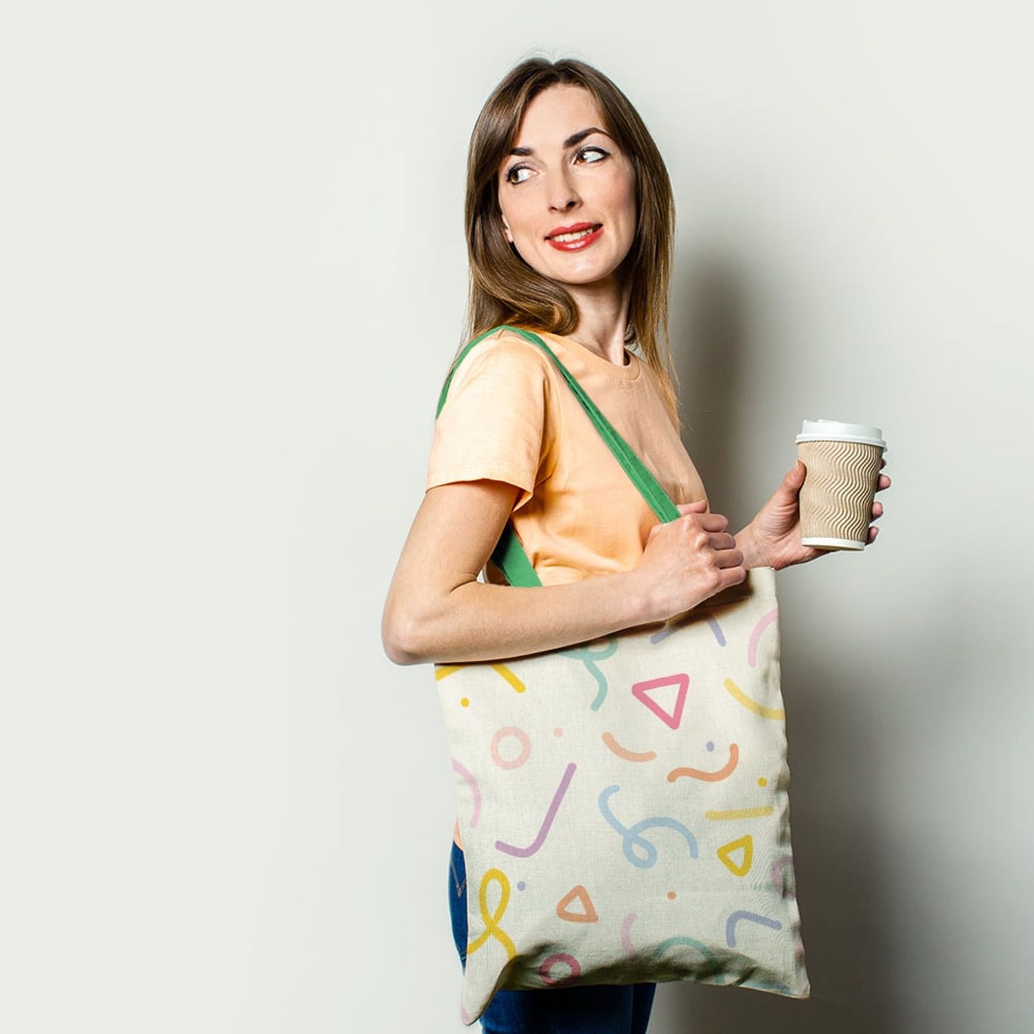 Geanta Handmade Tote Basic, Abstract Forme Desen de Copii, Multicolor, 43x37 cm fotografia produsului View 2 L