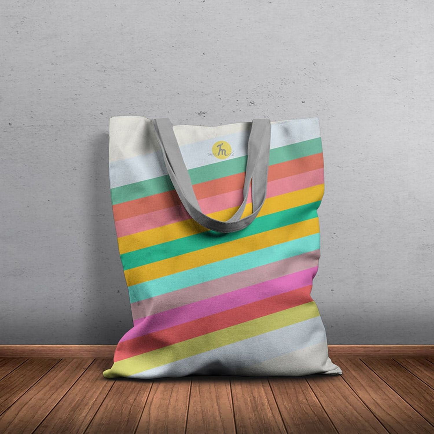 Geanta Handmade, Tote Bag Basic Original Mulewear, Abstract Dungi Optimiste, Optimistic Stripes, Multicolor, 43x37 cm fotografia produsului View 6 L