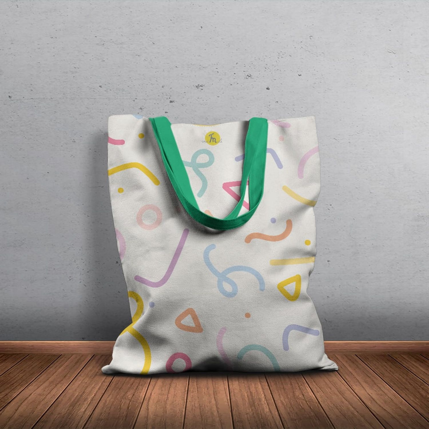 Geanta Handmade Tote Basic, Abstract Forme Desen de Copii, Multicolor, 43x37 cm fotografia produsului View 6 L