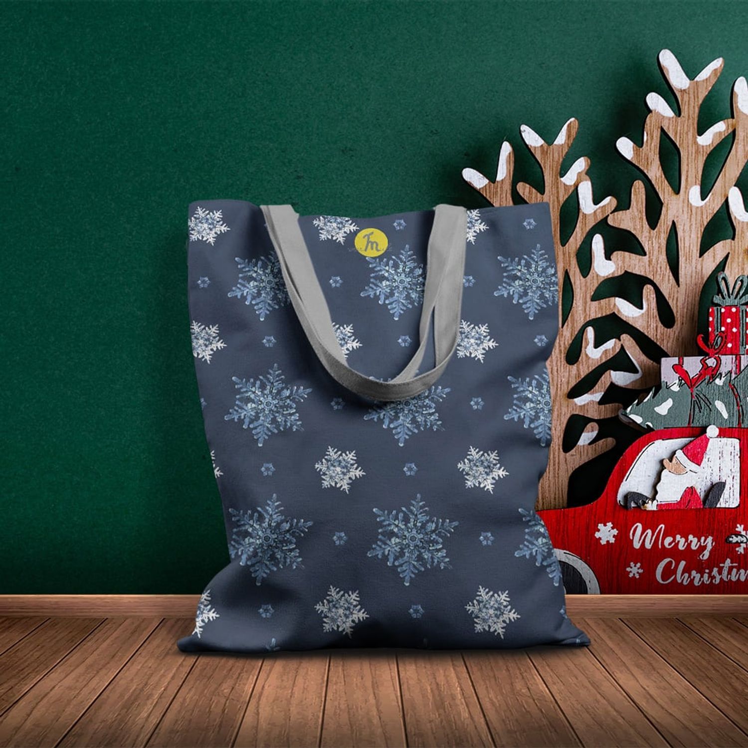 Geanta Handmade Tote Basic, Fulgi de Nea, Multicolor, 43x37 cm fotografia produsului View 6 L