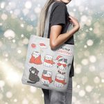 Geanta Handmade Tote Basic, Pisici Impodobite pentru Craciun, Multicolor, 43x37 cm fotografia produsului View 3 S
