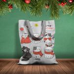 Geanta Handmade Tote Basic, Pisici Impodobite pentru Craciun, Multicolor, 43x37 cm fotografia produsului View 2 S