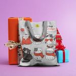 Geanta Handmade Tote Basic, Pisici Impodobite pentru Craciun, Multicolor, 43x37 cm fotografia produsului View 5 S