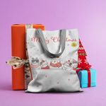 Geanta Handmade Tote Basic, Merry Christmas Urare de Craciun de la 5 Pisici, Multicolor, 43x37 cm fotografia produsului View 4 S