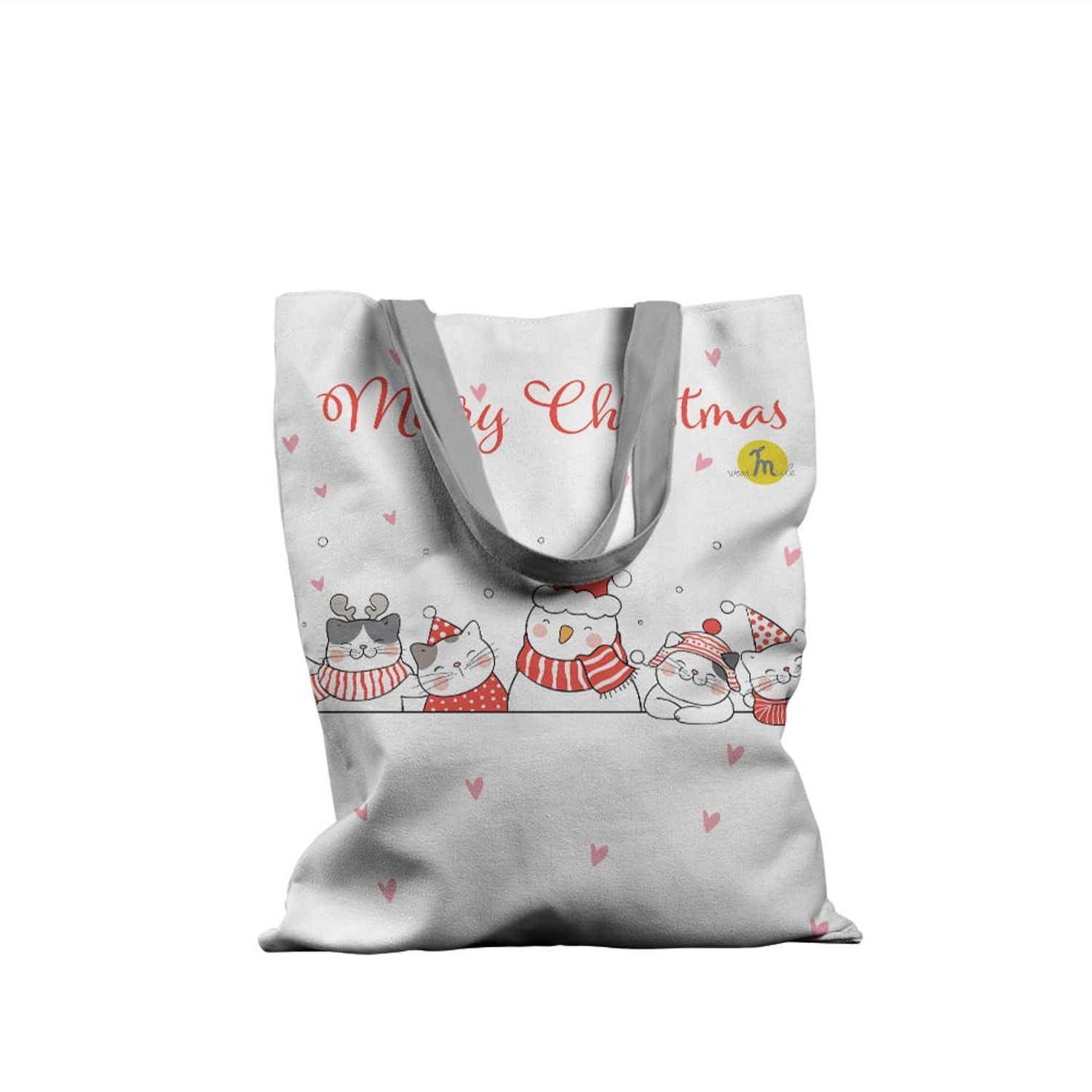 Geanta Handmade Tote Basic, Merry Christmas Urare de Craciun de la 5 Pisici, Multicolor, 43x37 cm fotografia produsului
