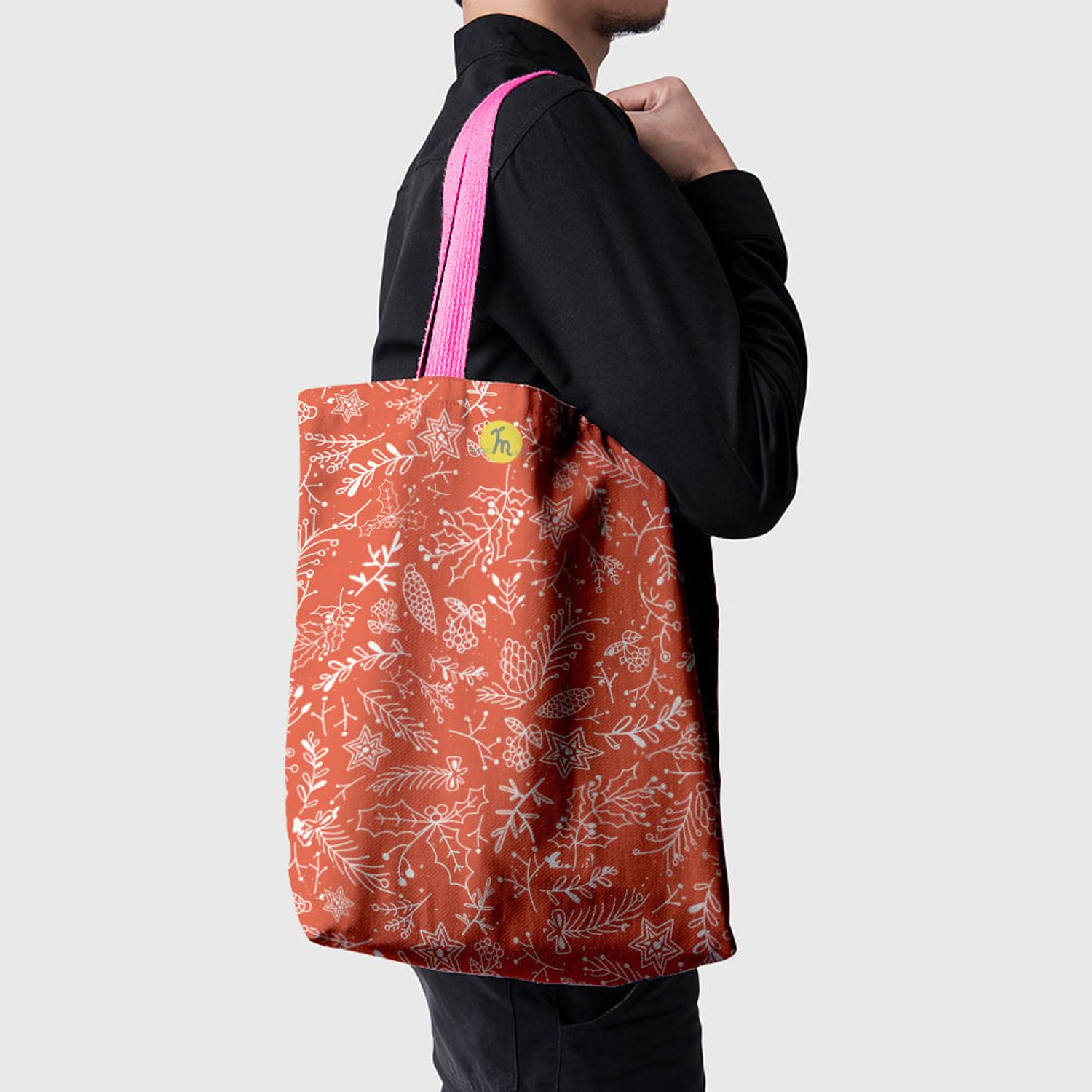 Geanta Handmade Tote Basic, Decoratiuni de Craciun, Multicolor, 43x37 cm fotografia produsului View 3 L