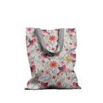 Geanta Handmade Tote Basic, Pattern cu Pasari si Plante, Multicolor, 43x37 cm fotografia produsului