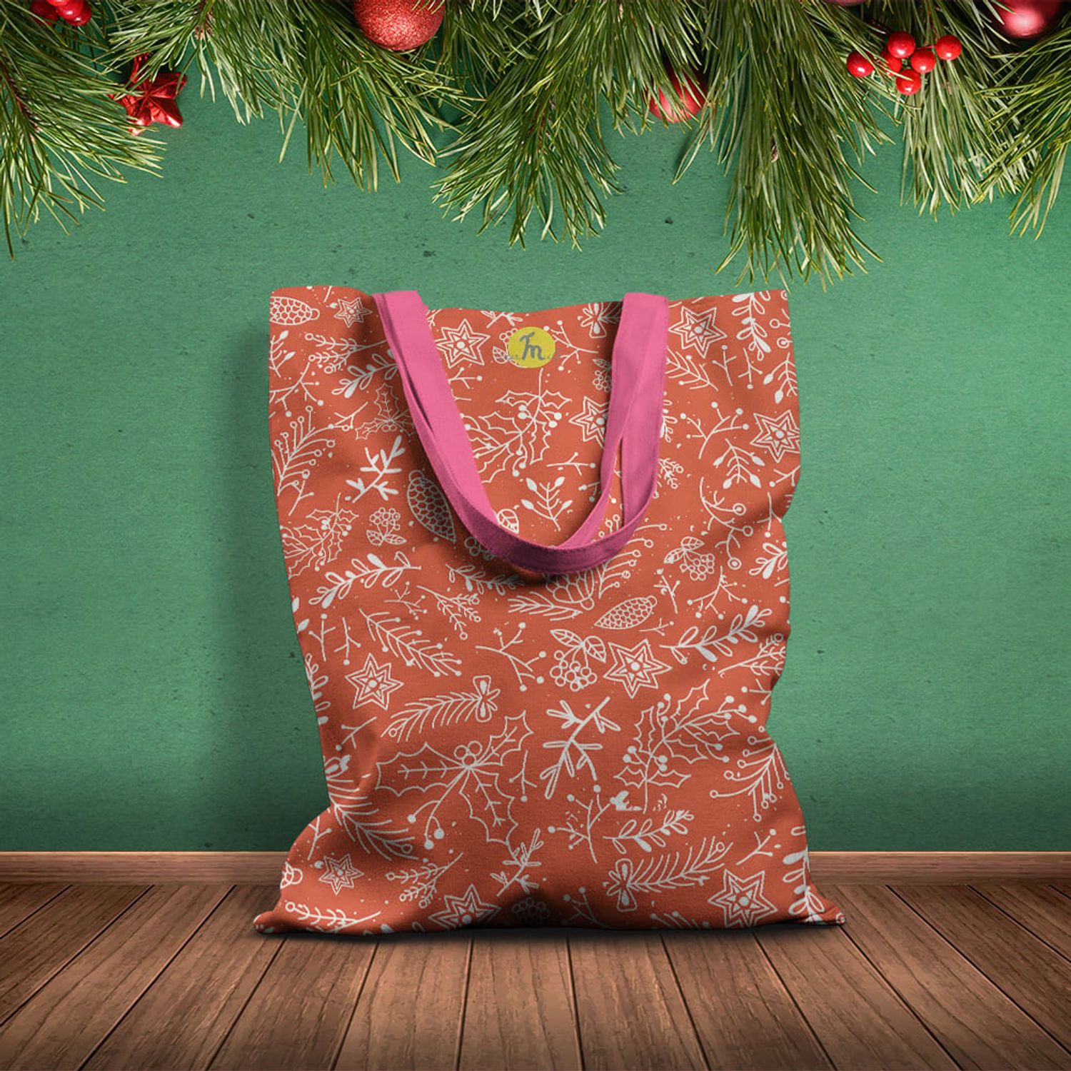 Geanta Handmade Tote Basic, Decoratiuni de Craciun, Multicolor, 43x37 cm fotografia produsului View 2 L