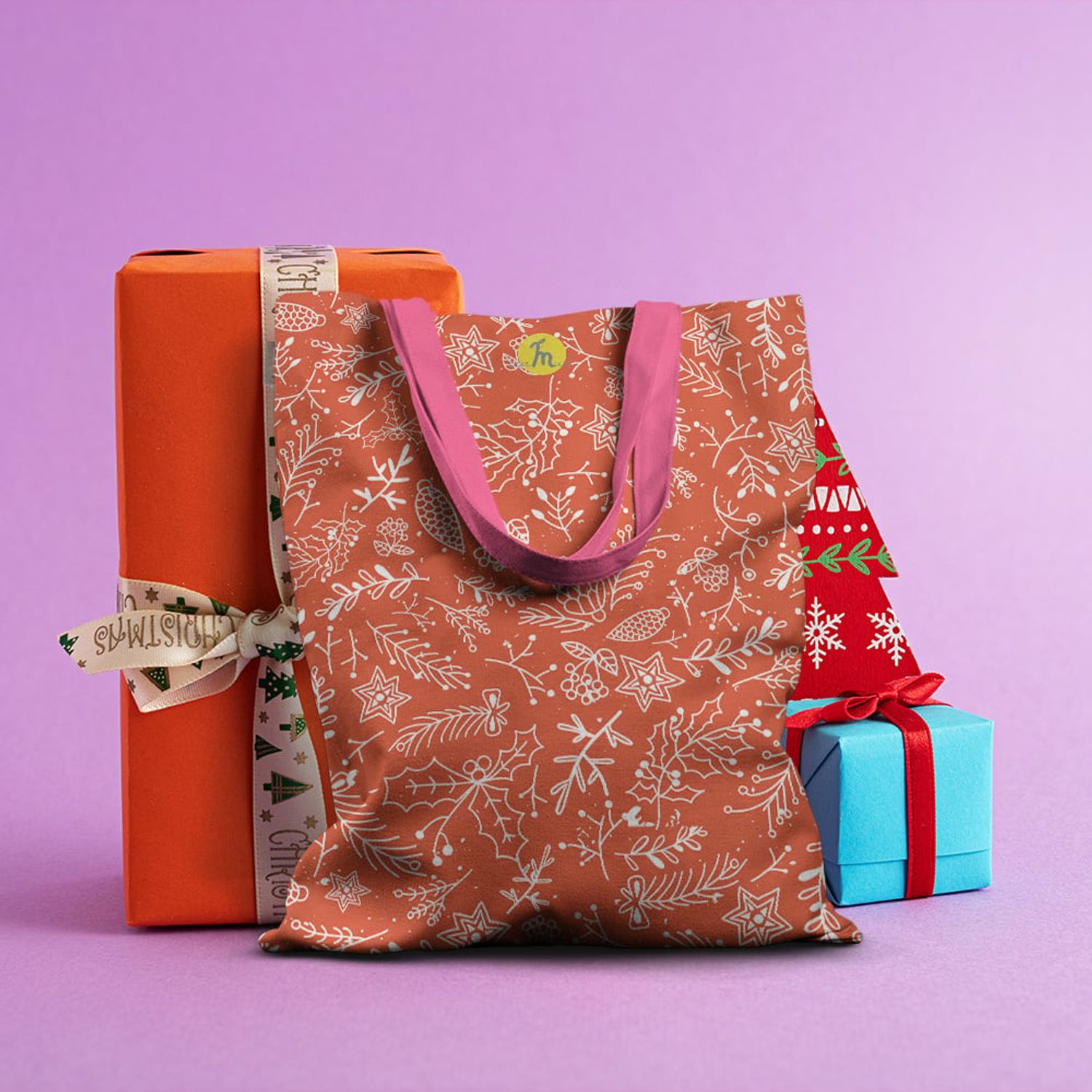 Geanta Handmade Tote Basic, Decoratiuni de Craciun, Multicolor, 43x37 cm fotografia produsului View 6 L